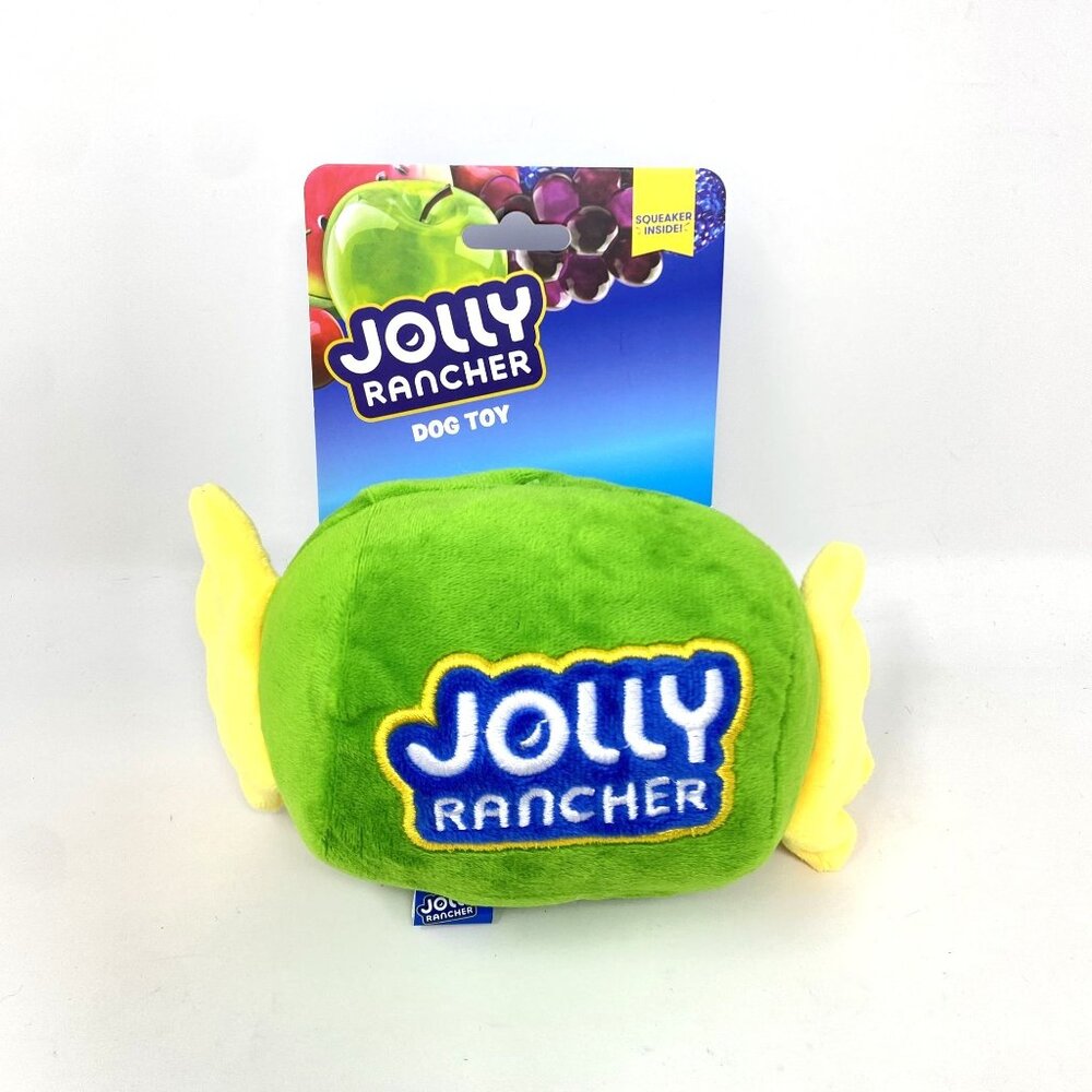 HERSHEY'S Jolly Rancher Dog Plush Toy Green Squeaker Playtime Fetch